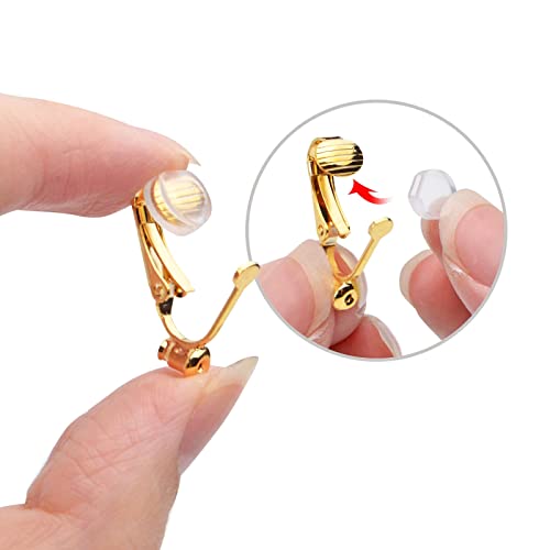 Aylifu 12pcs Golden Clip-on Earring Converters Components Hypoallergenic Brass Earring Clips with 12pcs Comfort Earring Pads for Non Pierced Ears