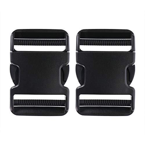 Penta Angel 2Pcs 50mm/2 inch Black Plastic Buckle Clips Heavy Duty Dual Adjustable Buckles Craft Webbing Quick Side Release Buckles for Luggage Straps Pet Collar Backpack Repairing