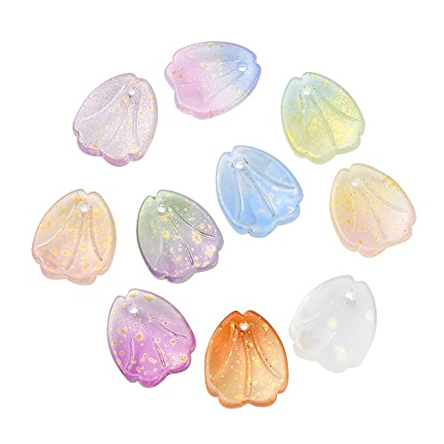 LiQunSweet 100Pcs Random Color Handmade Lampwork Glass Charms with Gold Foil Petaline Flower Petals Charm for Jewelry Making Hair Pin Décor