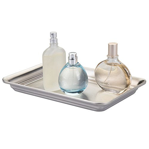 iDesign Metal Vanity Tray, Non-Slip Guest Towel Board for Bathroom, Kitchen, Office, Craft Room, Countertops, Closets, 6.5" x 10" x 1", Brushed Stainless Steel