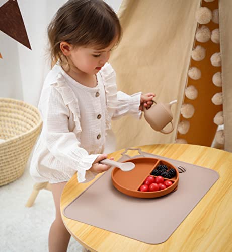 Moonkie Baby Silicone Placemats, Non-Slip Stain Resistant Portable Food Mats for Kids Toddler with 2 Packs (Muted/Warm Pink)