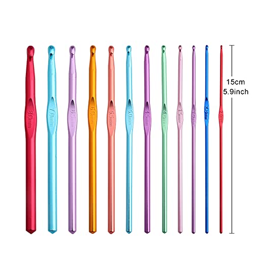 KOKNIT Crochet Hooks Set with Case,9 Ergonomic Crochet Hooks with Soft Grip,12 Aluminum Crochet Hook Set,Full Crochet Kit for Beginners Adults with Crochet Tools and Accessories