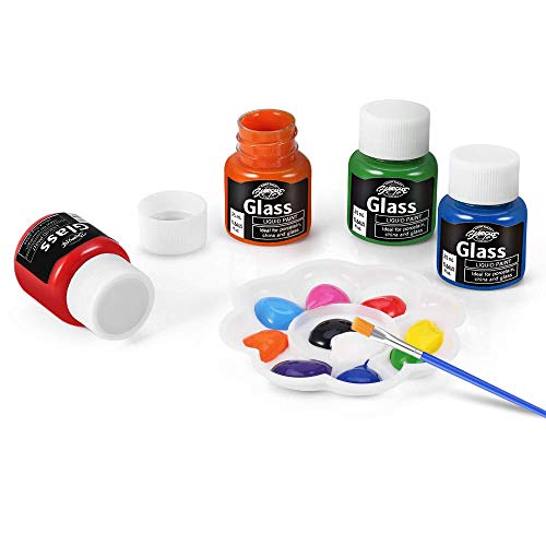 Stained Glass Paint, Lacquer Based for Superior Glass Art Paint, Permanent Window Paint, Gallery Glass-Stained Glass Paint Set Non-Toxic Craft Porcelain Paint with Palette