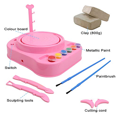 IAMGlobal Pottery Wheel, Pottery Studio, Craft Kit, Artist Studio, Ceramic Machine with Clay, Educational Toy for Kids Beginners (Pink)