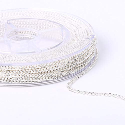 33 Feet Bulk Silver Curb Link Chain Spool for Jewelry Making Kit with 4mm Jump Ring and Lobster Clasps for DIY Necklace Chains