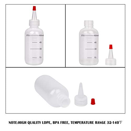 Holotap 18 Pack 2 OZ Empty Plastic Squeeze Bottles with Red Tip Caps Plastic Squirt Bottle for Arts & Crafts, Glue, Multi Purpose with 15 Chalk Labels and 1 Funnel (2 OZ)