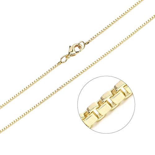 Wholesale 6PCS 14K Real Gold Plated Brass Box Chain Necklace Bulk for Jewelry Making (16 inch)