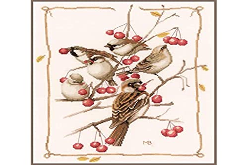 Lanarte Sparrows and Currant Bush (Evenweave), NA, 31 x 40cm