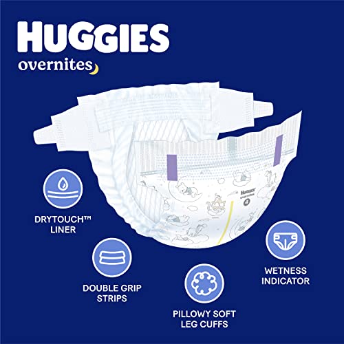 Overnight Diapers Size 3 (16-28 lbs), 58 Ct, Huggies Overnites Nighttime Baby Diapers