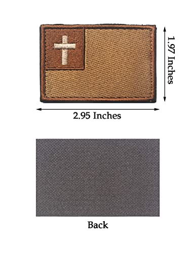 Christian Cross Patch Christian Flag Patch Embroidered Patches Tactical Morale Patch Hook and Loop(Brown)