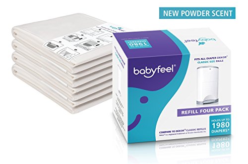 Babyfeel Refills Compatible with DEKOR CLASSIC Diaper Pails | 4 Pack | Exclusive 30% Extra Thickness | Diaper Pail Refills with Powerful Odor Elimination | Powder Scent | Holds up to 1980 Diapers