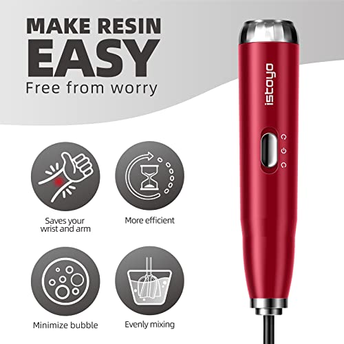 ISTOYO Premium Resin Mixer, Handheld Battery Epoxy Mixer for Saving Your Wrist, Epoxy Resin Mixer, Resin Stirrer for Resin, Silicone Mixing, DIY Crafts, Resin Molds (Red, Included 4 pcs Paddles)