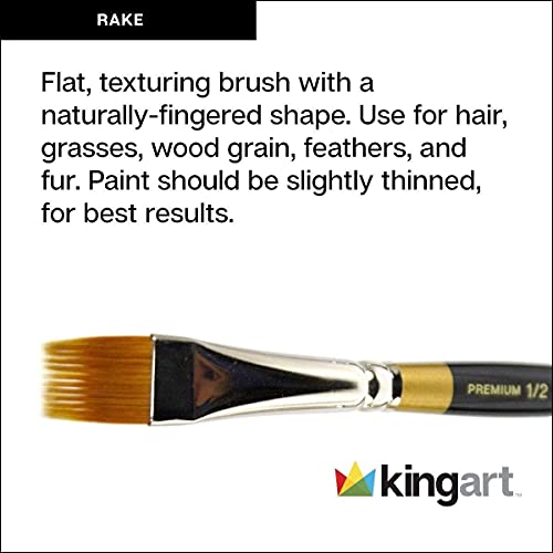 KINGART Original Gold 9120-1/8 Flat Rake Series Premium Golden Taklon Multimedia Artist Brushes
