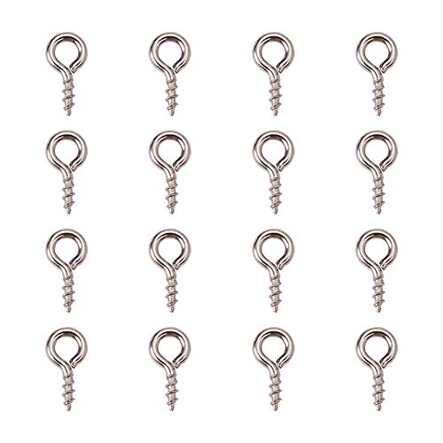 PH PandaHall 500pcs Small Stainless Steel Screw Eye Pin Bail Pegs Mini Screw Eye Pins Clasps Hooks Eye Screws Metal Material for Half Drilled Beads Jewelry Earring Making 8mm Long, Hole 2mm