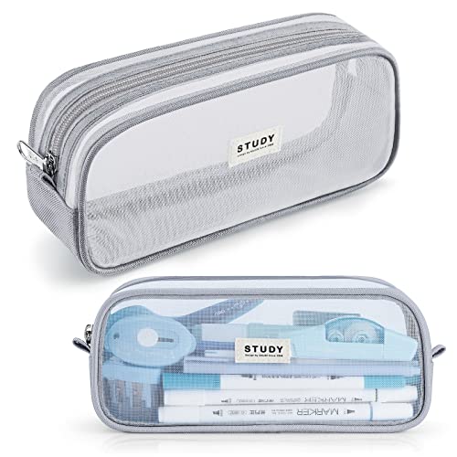 KALIDI Grid Mesh Pencil Case Pen Bag Clear Case Marker Pouch Multifonction Organizer Box Transparent case Makeup Bag Office College School Gift for adults Teen Girl Boy