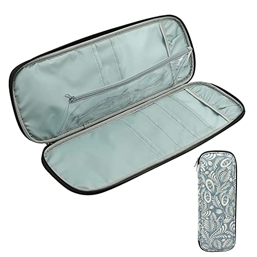 Katech Knitting Needles Case Portable Travel Crochet Hooks Storage Bag Organizer Empty Zipper Bags with Transparent Pocket and Holder Slots for Carrying Crochet Accessories and Knitting Needles (Blue)