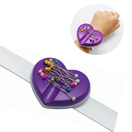 HONEYSEW New Heart Magnetic Wrist Pin Holder Sewing Pin Cushion Caddy Storage Case Sewing Tool (Purple Magnetic pin Cushion Caddy)