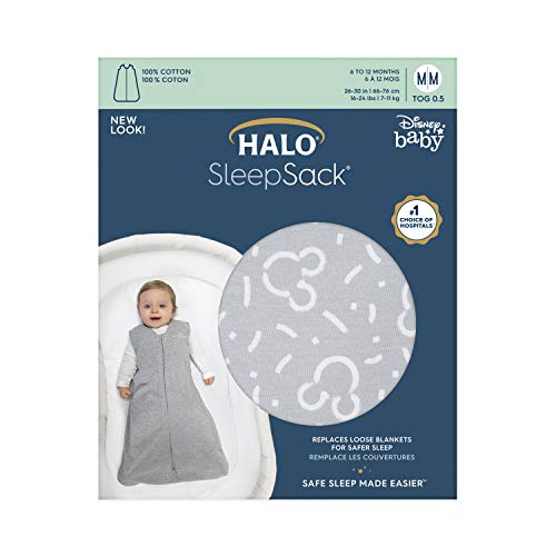 Halo Disney 100% Cotton Sleepsack Wearable Blanket, TOG 0.5, Confetti Mickey Grey, Large, 12-18 Months