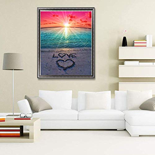 DIY 5D Diamond Painting Beach by Number Kits, Sunset Love Diamond Art Kit Paint for Adults Full Drill Crystal Rhinestone Picture Arts Craft for Home Wall Decor Gift