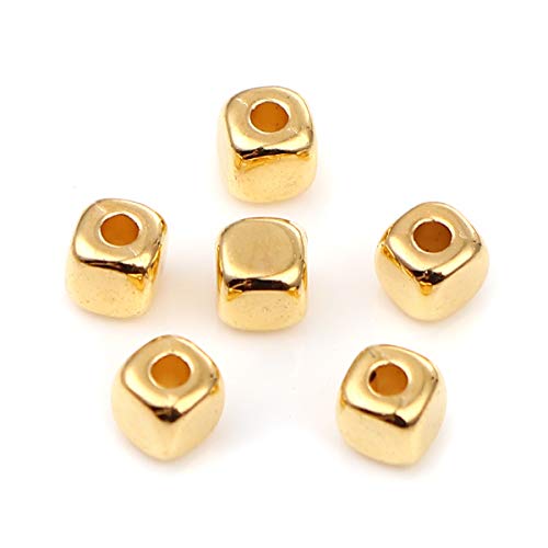 JGFinds Tiny, Small Square CCB Plastic Beads, 500 Pack, 3mm with 1.4mm Hole (Gold) - Spacer Beads for Jewelry Making, Mini Beads, Acrylic with Gold Filled Beads Look