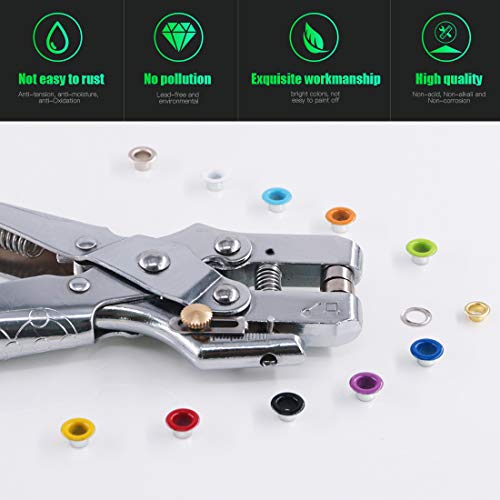 Keadic 300 Sets 1/5 inch Multi-Color Metal Eyelets Grommets Kit with Hole Punch Plier and 100pcs Extra Gold Eyelets, for Leather, Canvas, All Fabrics Clothes, Shoes, Belts, Bags, Crafts (11 Colors)