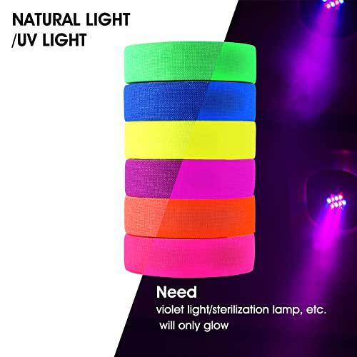 6 Rolls UV Tape Blacklight Reactive Tapes, Adhesive Fluorescent Neon Tapes 6 Colors Glow in The Dark Tapes Super Bright Spike Tape for Glow Party Stage, Pub Supplies (0.6 in x 16.4 ft Per)