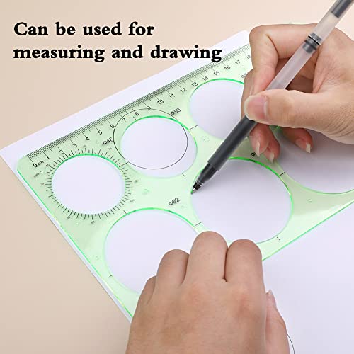 LOKUNN 2 Pcs Circle Template for Drawing, Ruler Quilling Tool, Round Hole Ruler Tool, Multi-Function Round Plastic Geometric Stencil Rulers Drawing Set for Studying, Designing, Office