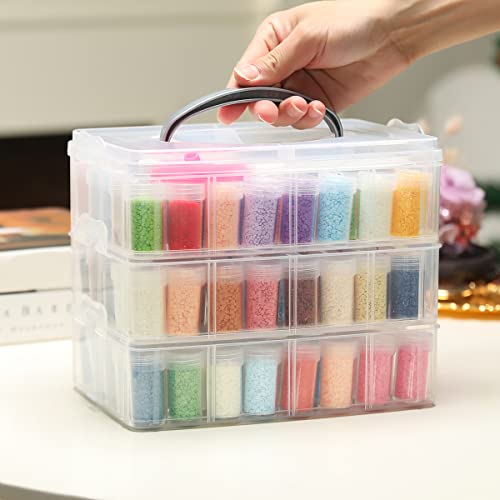 Douorgan 3-Tier Diamond Painting Storage Containers Portable Bead Organizer and Storage Box Stackable Arts & Crafts Organizers for Nail Charms Seed, 132 Round, Funnel, Stickers