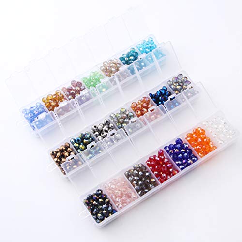 Glass Beads for Bracelet 1050pcs 21 Colors Crystals Briolette Faceted Rondelle Beads 6mm Spacer Beads with Container Box Crystal Beads for Jewelry Making