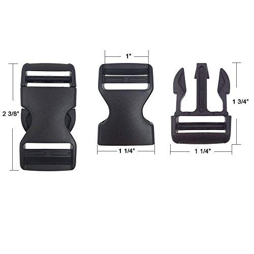 DGQ Quick Side Release Buckles 1" Wide 4 Packs Dual Adjustable No Sewing Clips Snaps Heavy Duty Plastic Replacement for Nylon Strap Backpack Fanny Pack Nylon Webbing Belt Dog Collars