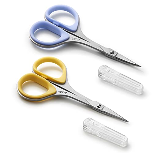Beaditive Sewing and Embroidery Scissors Set (2 Pc.) Curved and Straight, Sharp, Stainless-Steel Design | Precision Tips, Ergonomic Rubber Handle Grip | Small, Compact DIY Use (Extra Sharp)