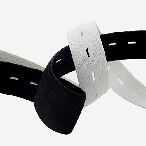 DABER VICH 3/4 Inch 11 Yards Buttonhole Knit Stretch Elastic Bands and 20pcs Resin Buttons (Black and White Each Color 5.5 Yards and Each Color 10pcs)
