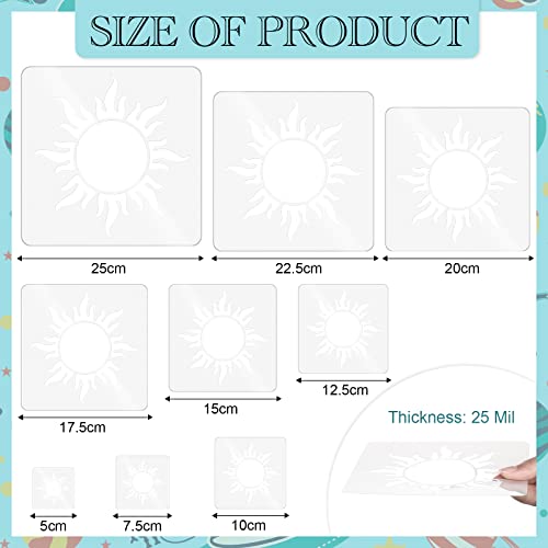 9 Pcs Sun Stencil Reusable Sun Stencil Decoration Template Plastic Square Sun Drawing Painting Stencils for Painting Wood Floor Wall Fabric and DIY Crafts Projects, 9 Sizes