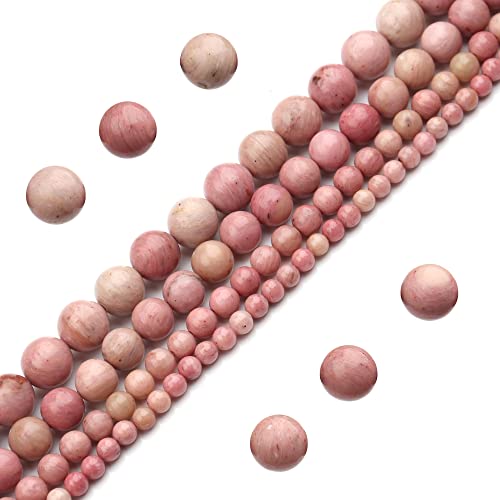 Filluck Natural Stone Beads 6mm Rhodochrosite Polished Round Smooth Gemstone Beads for Jewelry Making Adults 15 Inch(Rhodochrosite,6mm)