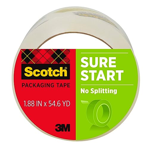 Scotch Sure Start Packing Tape, Clear, Holiday Wrapping Tape with Quiet Unwind and Easy Start, 1.88 in. x 54.6 yd., 1 Tape Roll