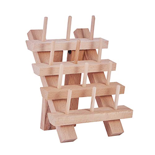 PH PandaHall 12 Spool/Cone Small Foldable Wooden Thread Rack Holder Sewing Embroidery Thread Holder Sewing Organizer for Sewing Embroidery, Burlywood