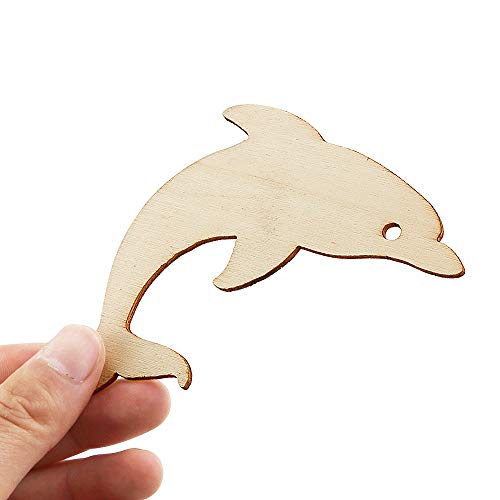 Newbested 48 Pack Unfinished Wooden Ocean Sea Animal Life Cutouts,Octopus,Shark,Whale,Dolphin,Turtle,Crab,Squid,Seahorse Shapes Model for Home Decor Ornament,DIY Craft Art Project(6 PCS/Shape)