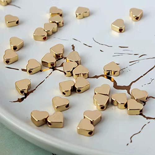 Pinhoollgo 200 Pcs Heart Shape Spacer Beads Small Hole Spacer Beads Metal Loose Beads for Making Bracelet Necklace Earring Accessories DIY Handmade Craft (100 Gold+100 Silver)