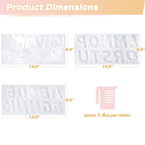 3 Inches Large Reversed Alphabet Resin Molds, 2022 New Silicone Mold for Epoxy Casting, Big Letters & Ornament Making Set, DIY Home Table Decor kit