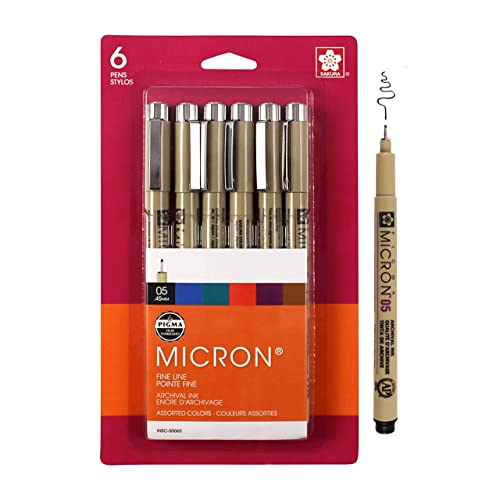 Sakura Pigma 30065 Micron Blister Card Ink Pen Set, Ass't Colors, 05 6CT "A" Set