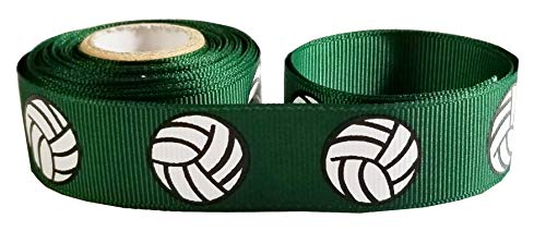 Volleyball Ribbon for Crafts - Q-YO 3/8"-1.5" Volleyball/Softball/Soccer Grosgrain Ribbon for Cheer Bows, Team Uniform, Sewing and More (5yd 7/8" Volleyball-Forest Green)