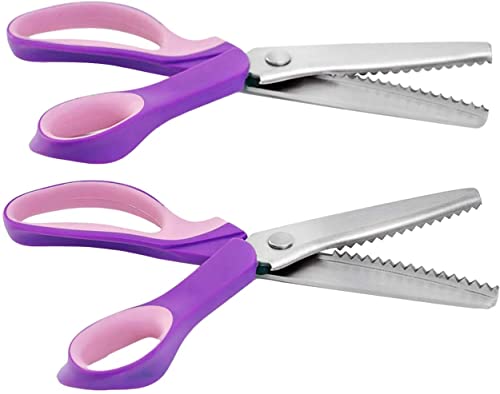 Pinking Shears Scissors for Fabric, 2-Piece Bundle of Zig Zag Scissors & Scalloped Pinking Shears | 100% Stainless Steel Sewing Pinking Shears for Fabric Cutting, Ideal Craft Scissors Decorative Edge