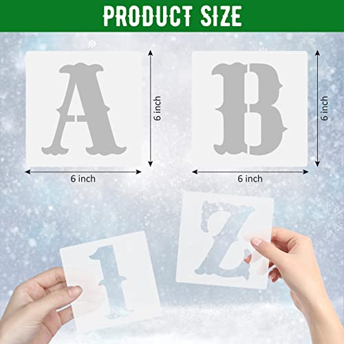 36pcs Christmas Letter Stencils Reusable Alphabet Numbers Templates for Christmas Holiday Wood, Wall, Fabric,Chalkboard, Sign, DIY Art Projects Decoration (6 Inch)