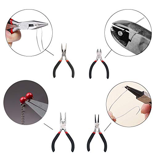 4 PCS Pliers Set including Needle Nose Pliers Round Nose Pliers Wire Cutters Flat Nose Pliers for Jewelry Making