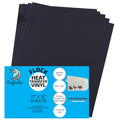 Craftables Navy Flocked HTV Craft Vinyl - Flocked Heat Transfer Vinyl for Cricut and Silhouette Cameo - 12" x 9.8" - (5) Sheets