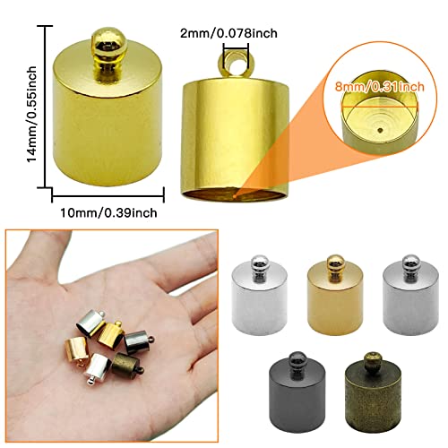 60Pcs Brass Cord Ends Leather Cap,6 Colors Metal Glue in Barrel End Caps Brass Tube Crimp Beads Cord End Caps for DIY Jewelry Making,Bracelet Necklace Pendant Making