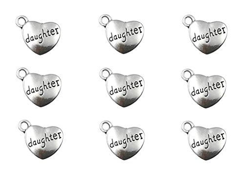 30pcs Daughter Charm,Heart Shape Double-Faced Pendant for DIY Bracelet Necklace Jewelry Making Findings(Antique Silver)