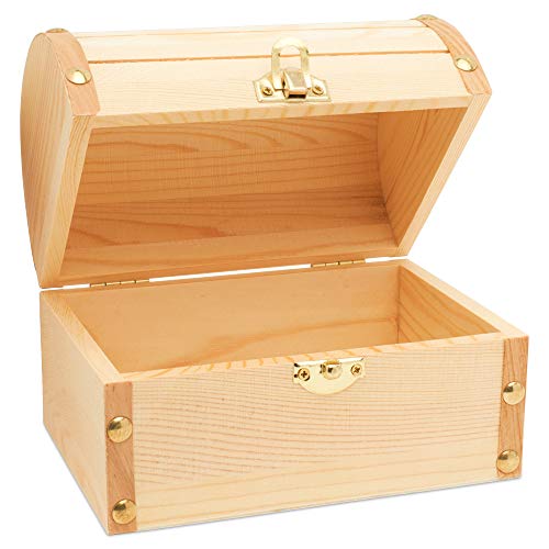 6 inch Wooden Treasure Chest Box, Pack of 6 Wooden Box with Hinged Lid, Wooden Boxes for Crafts/Wedding Treasure Decor, by Woodpeckers