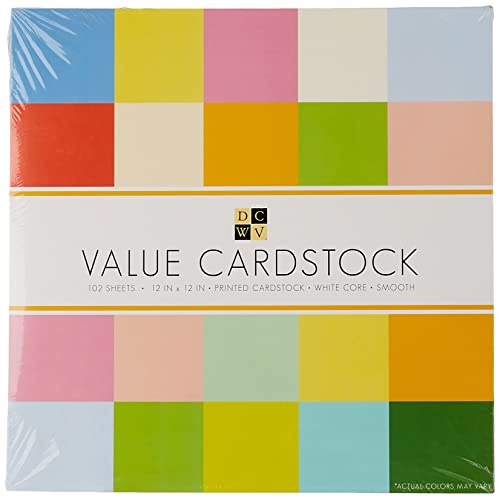 DCWV Cardstock Stack, Value Pack, Assorted Solid Colors, Smooth, 102 Sheets (6 each), 12 x 12 inches
