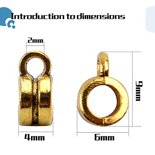 100pcs Bails Beads, Tibetan Bail Tube Bead Spacer Beads Carrier Hanger Connector Links for European Charm Bracelet Jewelry Making,Antique Gold